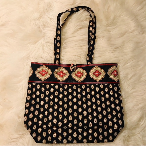 Vera Bradley Retired Classic Black Print Tote Bag - Picture 1 of 5